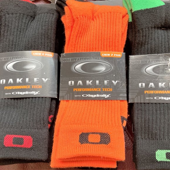 NWT 2PAIR Socks athletic Oakley crew men 8-12 Orange Black, green DISCOUNT SHIP - Picture 1 of 6